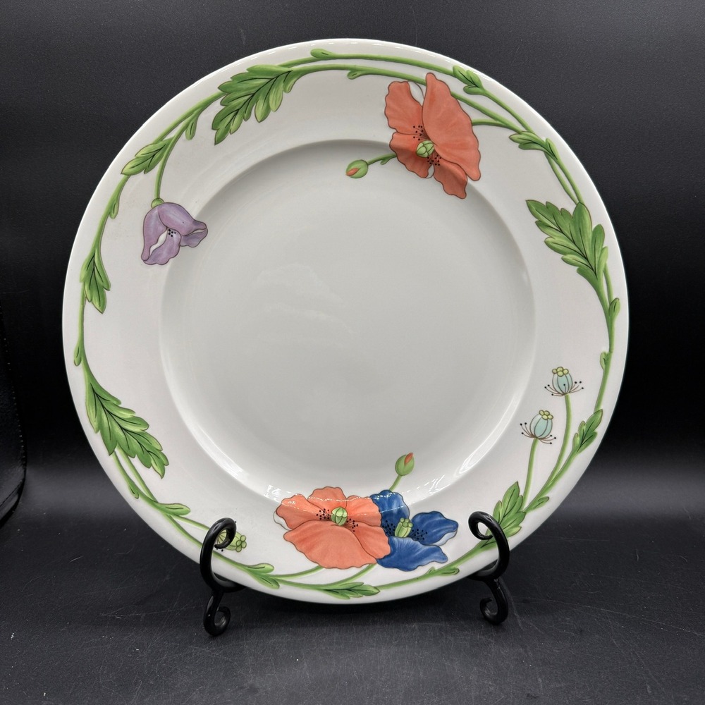 Villeroy & Boch AMAPOLA Poppies Dinner Plate 10.5" Set of 4 Brown Backstamp - Picture 2 of 6